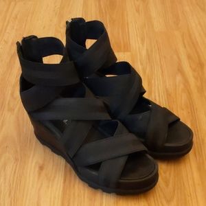 Black Sorel Joanie II Strap Wedge